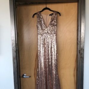 Pink/Rose Gold Sequin Long Bridesmaid Dress